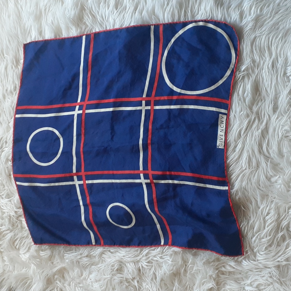 Vtg Givenchy Blue Red White Circle Silk Scarf